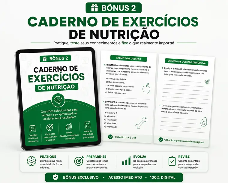 Mockup do Caderno de Exercícios de Nutrição