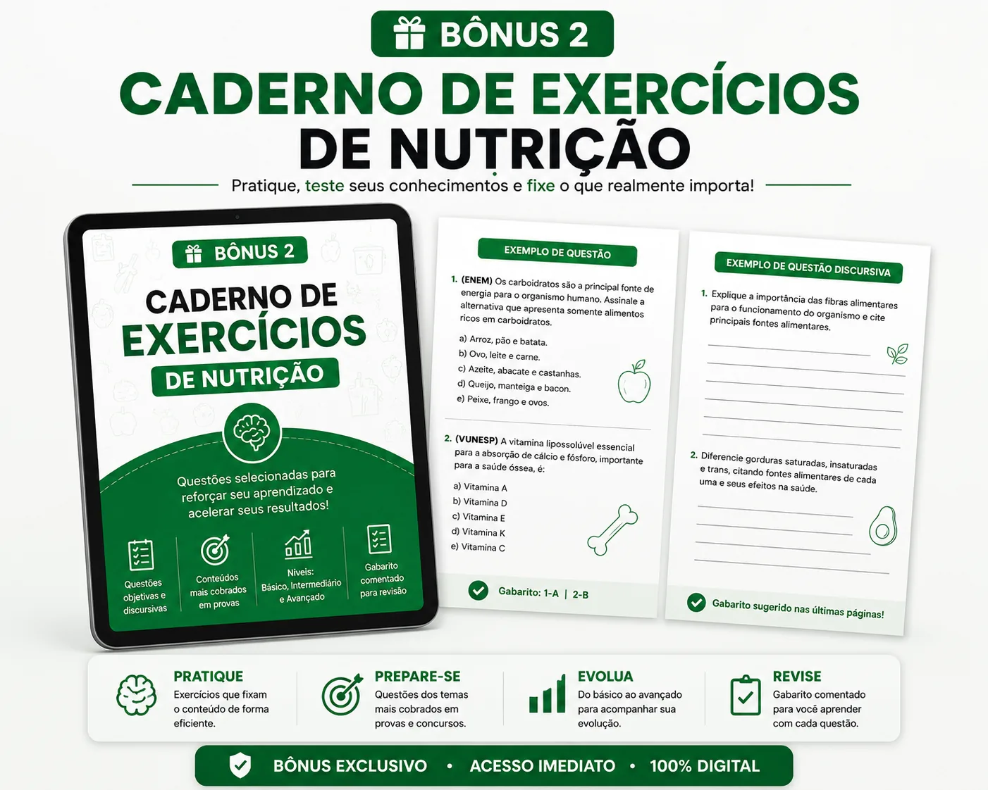 Mockup do Caderno de Exercícios de Nutrição