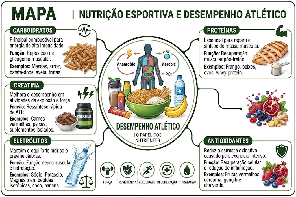 Mapa mental de Nutrição Esportiva e Desempenho