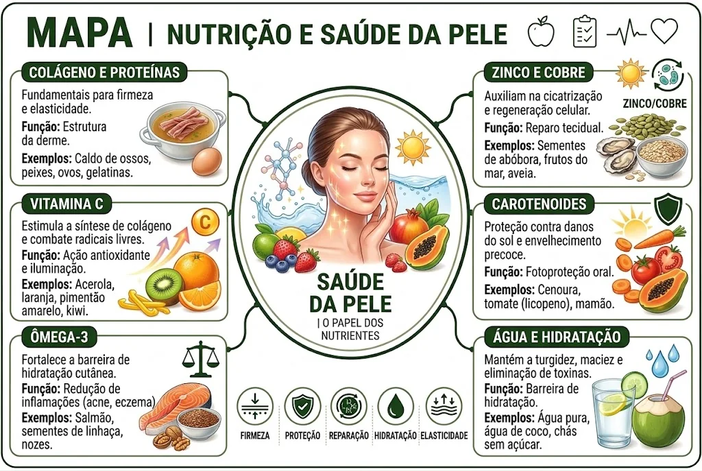 Mapa mental de Nutrição e Saúde da Pele