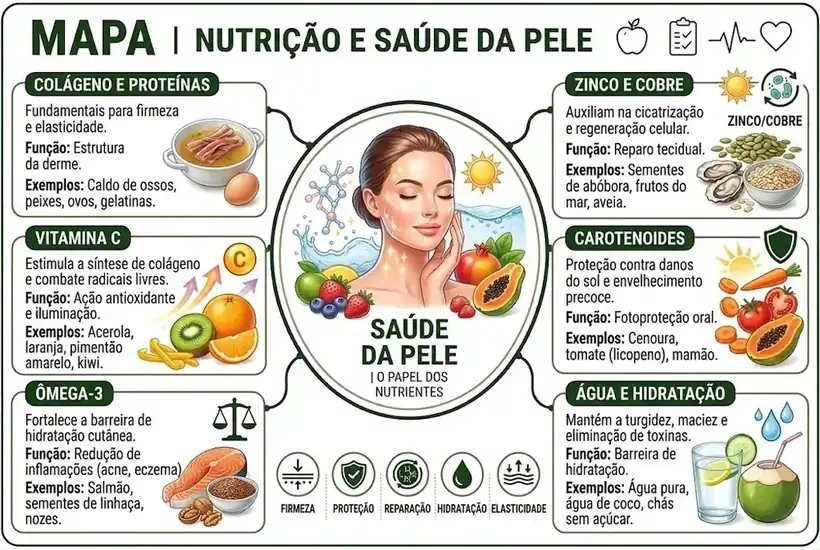 Mapa mental de Nutrição e Saúde da Pele